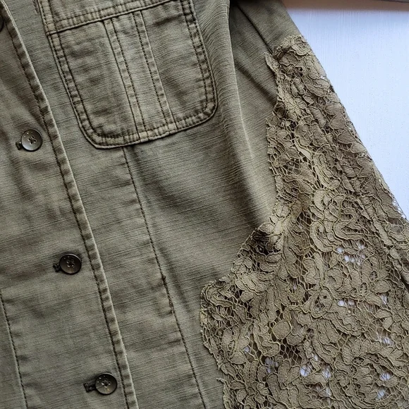 Anthropologie Olive Green Utility Jacket with Lace XS P - Picture 3 of 5